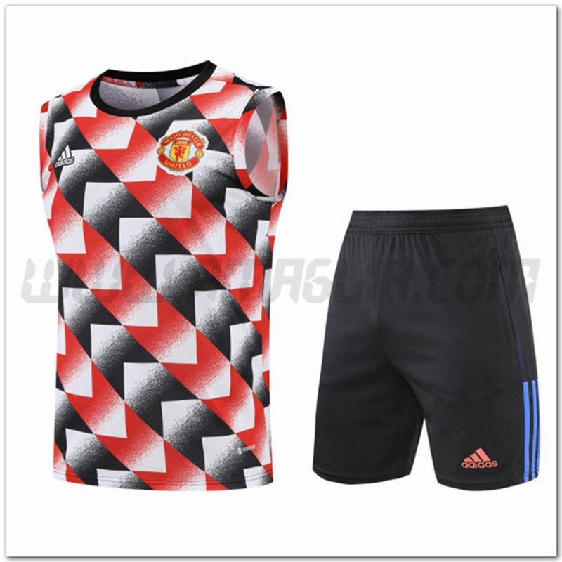 Maglia Allenamento Senza Maniche Manchester United + Pantaloncini Rosso/Nero 2022 2023