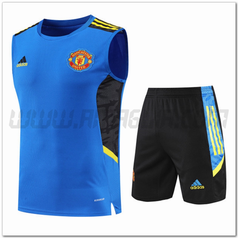 Maglia Allenamento Senza Maniche Manchester United + Pantaloncini Blu 2022 2023
