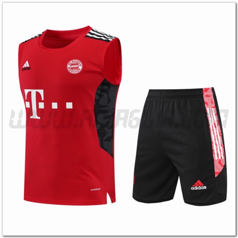 Maglia Allenamento Senza Maniche Bayern Monaco + Pantaloncini Rosso 2022 2023