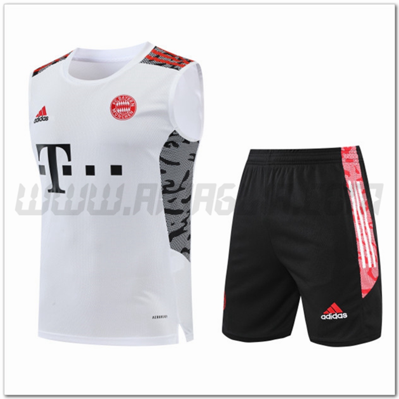 Maglia Allenamento Senza Maniche Bayern Monaco + Pantaloncini Bianco 2022 2023