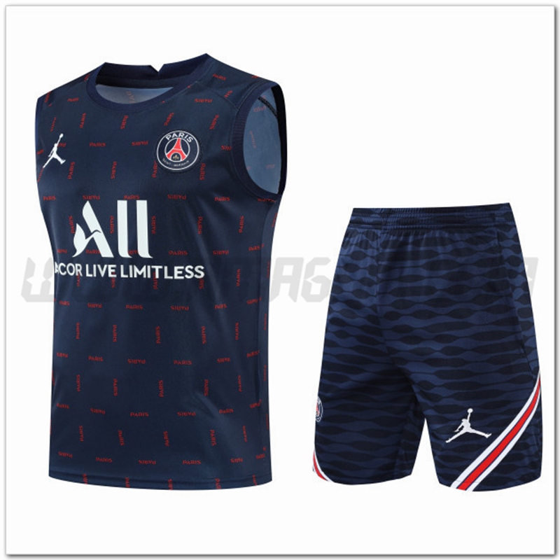 Maglia Allenamento Senza Maniche Jordan PSG + Pantaloncini Blu Marino 2022 2023
