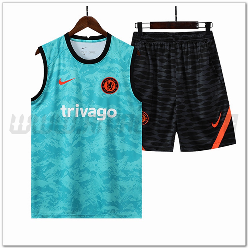 Maglia Allenamento Senza Maniche FC Chelsea + Pantaloncini Verde 2022 2023