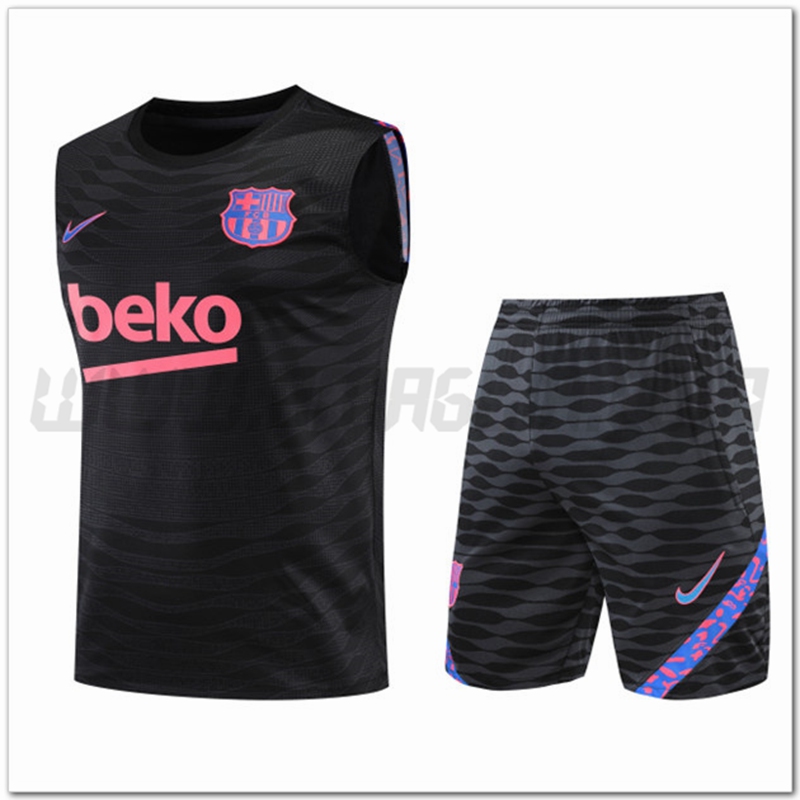 Maglia Allenamento Senza Maniche FC Barcellona + Pantaloncini Nero 2022 2023
