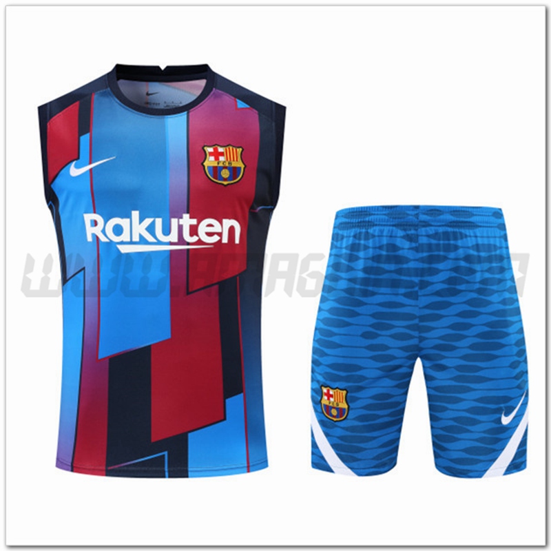 Maglia Allenamento Senza Maniche FC Barcellona + Pantaloncini Blu/Rosso 2022 2023