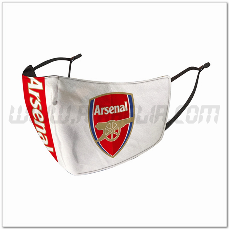 Nuove Mascherine Calcio Arsenal Bianco Riutilizzabile