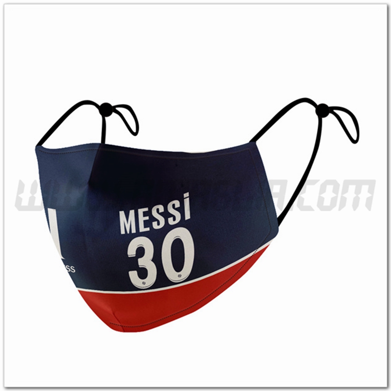 Nuove Mascherine Calcio PSG Messi 30 Blu Marino Riutilizzabile