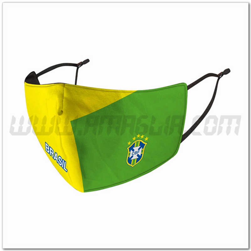 Nuove Mascherine Calcio Brasile Giallo/Verde Riutilizzabile