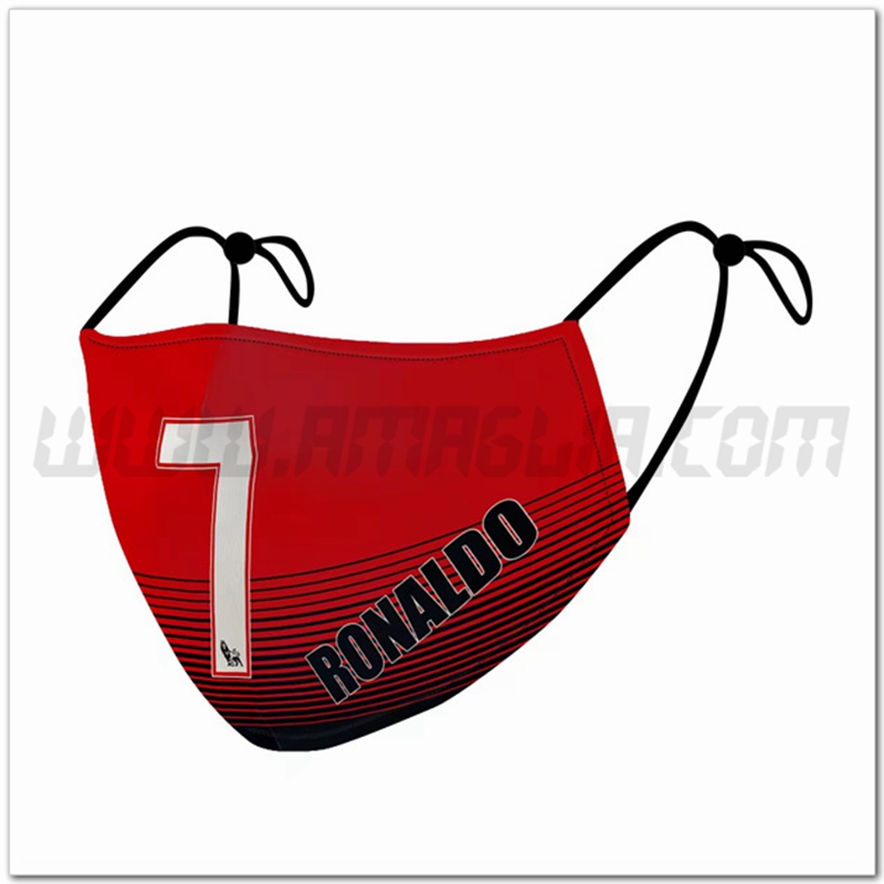 Nuove Mascherine Calcio Ronaldo 7 Rosso/Nero Riutilizzabile