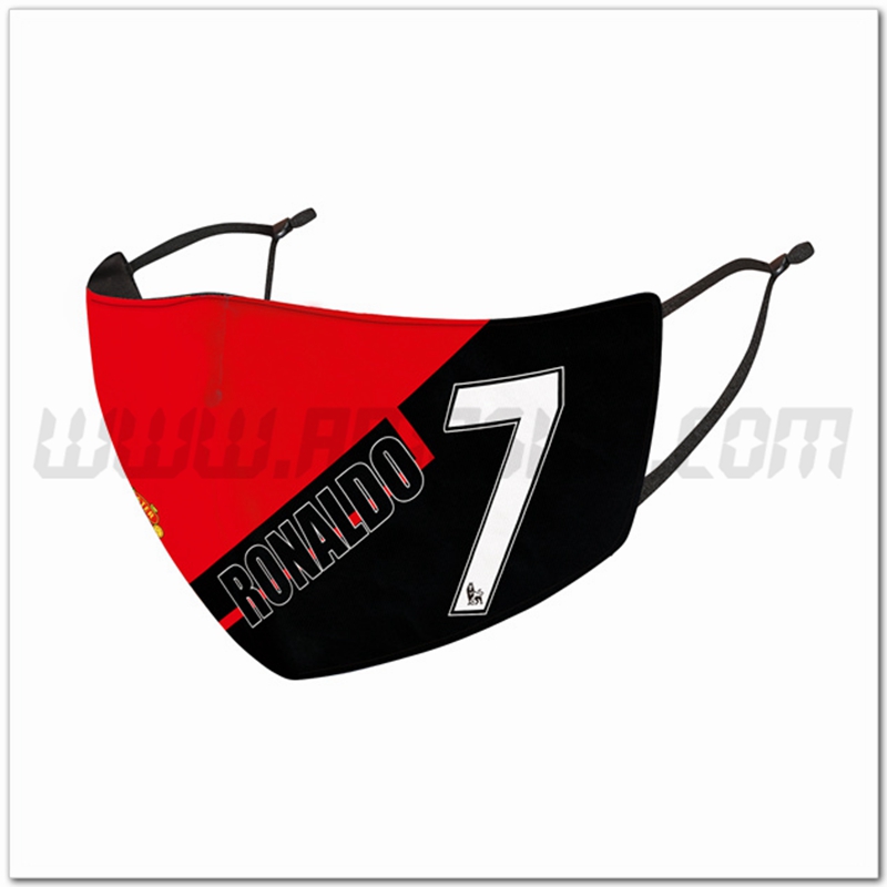 Nuove Mascherine Calcio Ronaldo 7 Rosso/Nero Riutilizzabile