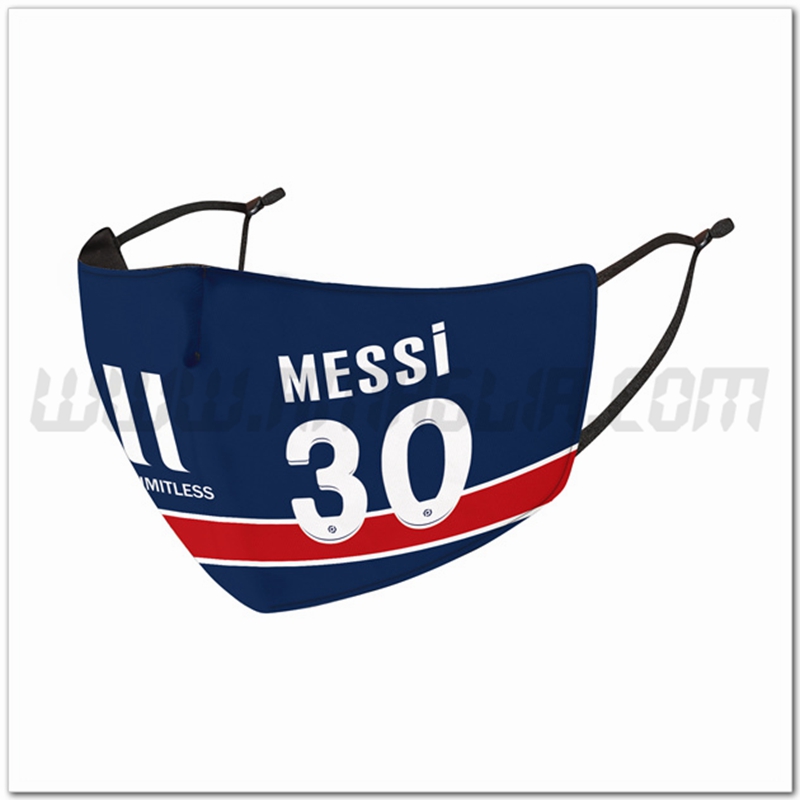 Nuove Mascherine Calcio PSG Messi 30 Blu Riutilizzabile