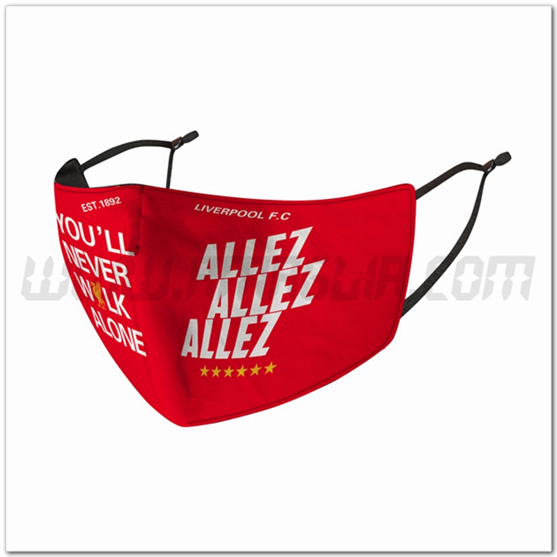 Nuove Mascherine Calcio FC Liverpool Rosso Riutilizzabile