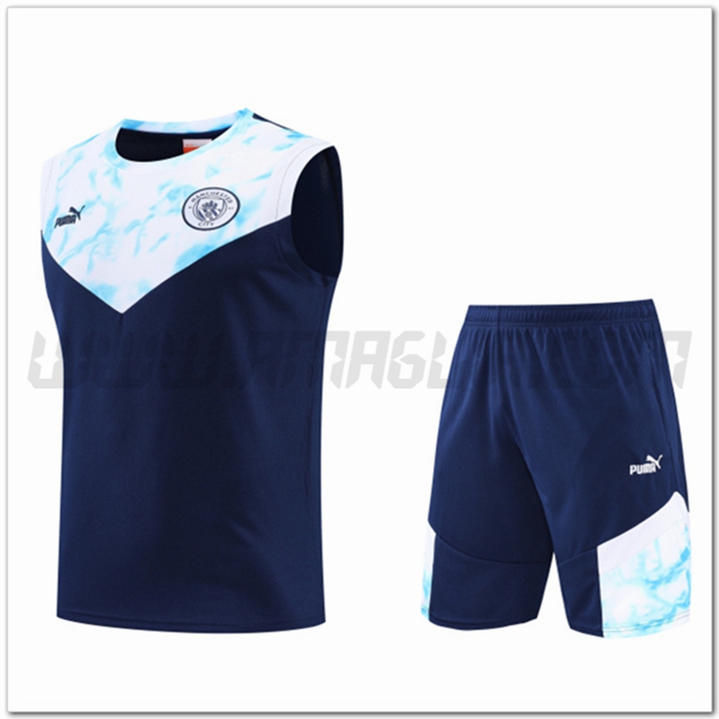 KIT Canotta da Allenamento Manchester City + Pantaloncini Blu Marino 2022 2023
