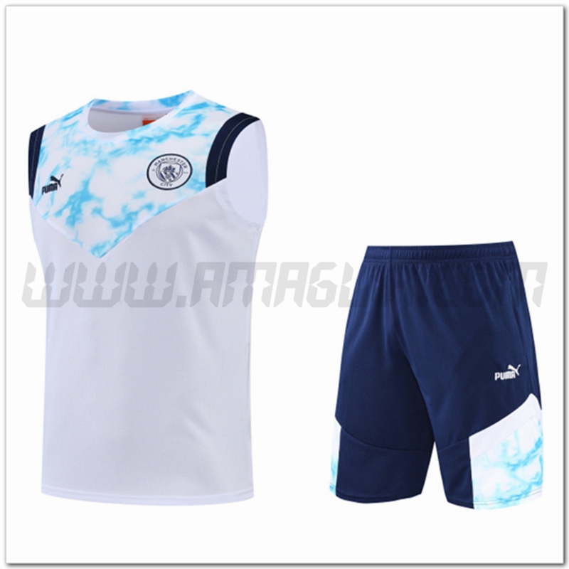 KIT Canotta da Allenamento Manchester City + Pantaloncini Bianco 2022 2023