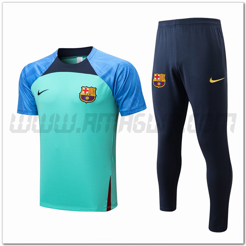 KIT Maglia Allenamento FC Barcellona + Pantaloni Blu/Verde 2022 2023