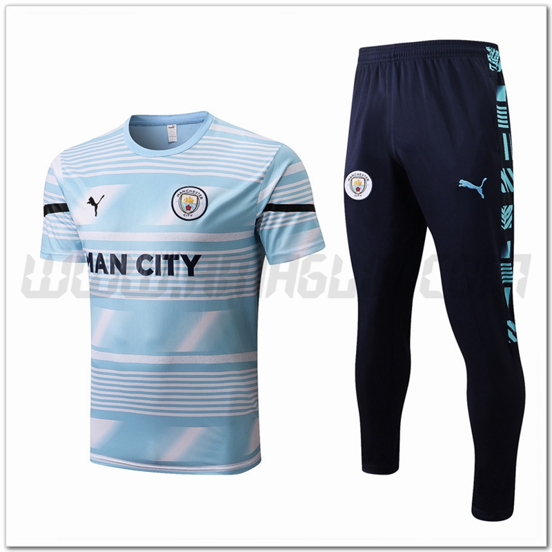 KIT Maglia Allenamento Manchester City + Pantaloni Blu/Bianco 2022 2023
