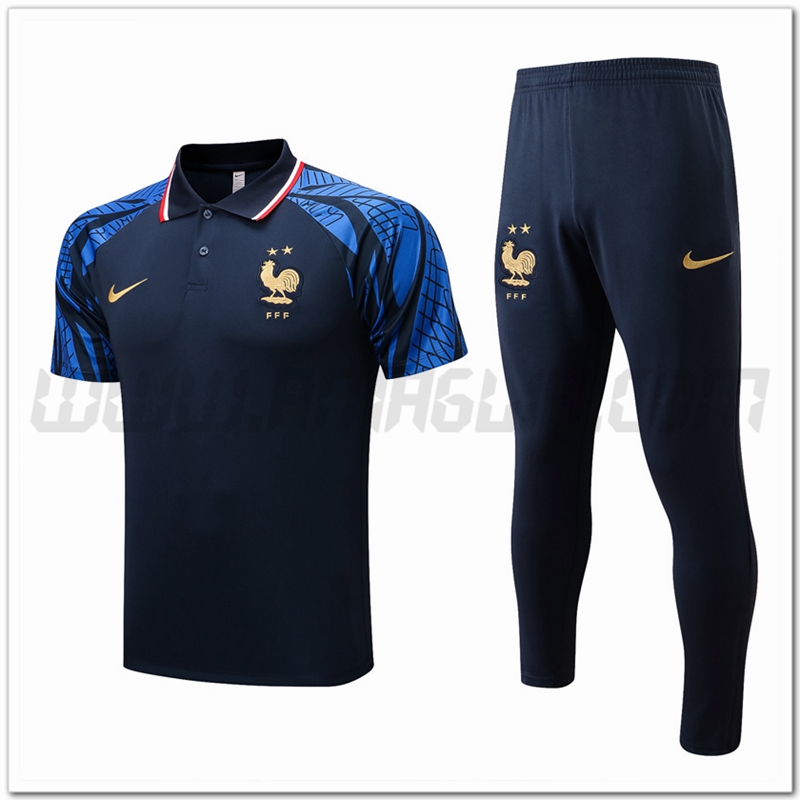 Kit Maglia Polo Francia + Pantaloni Blu Marino 2022 2023