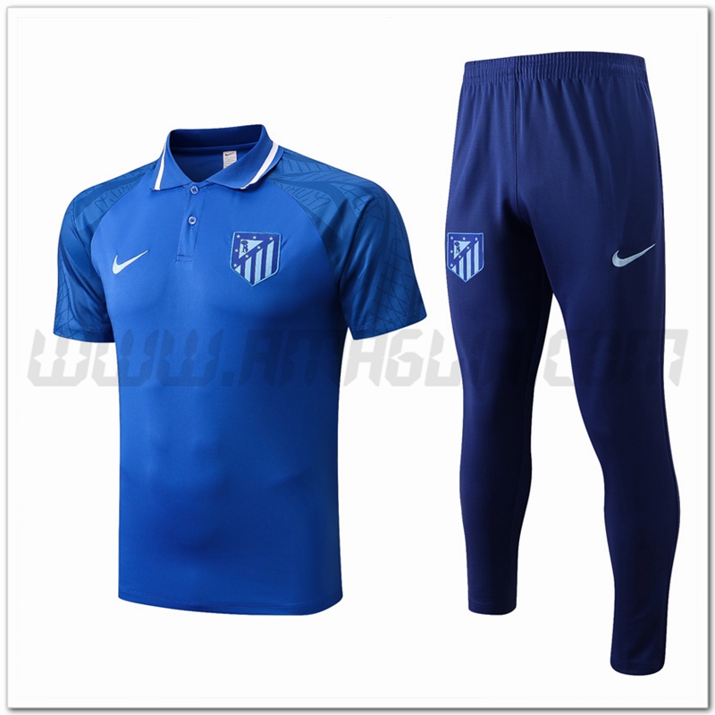 Kit Maglia Polo Atletico Madrid + Pantaloni Blu 2022 2023