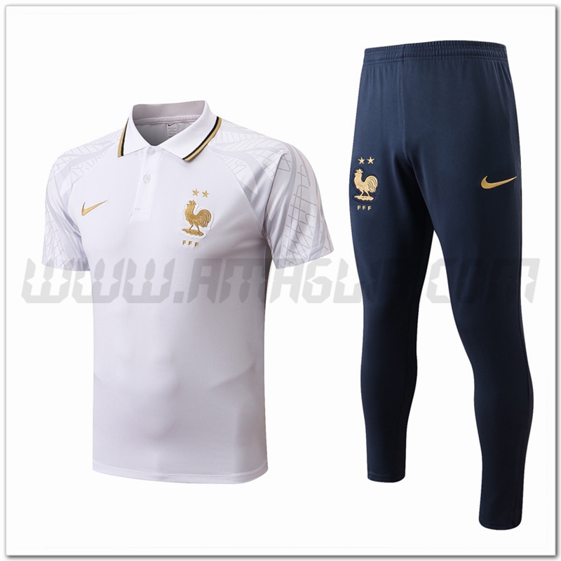 Kit Maglia Polo Francia + Pantaloni Bianco 2022 2023
