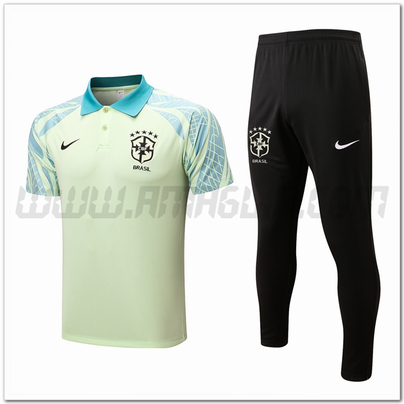 Kit Maglia Polo Brasile + Pantaloni Verde 2022 2023