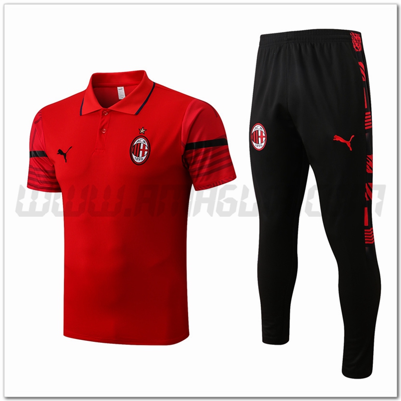 Kit Maglia Polo AC Milan + Pantaloni Rosso 2022 2023