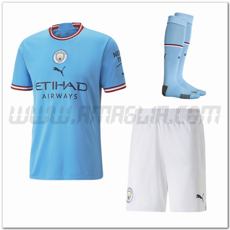 Kit Maglia Manchester City Prima (Pantaloncini + Calzini) 2022 2023