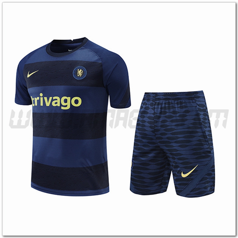 KIT Maglia Allenamento FC Chelsea + Pantaloncini Nero/Blu 2022 2023