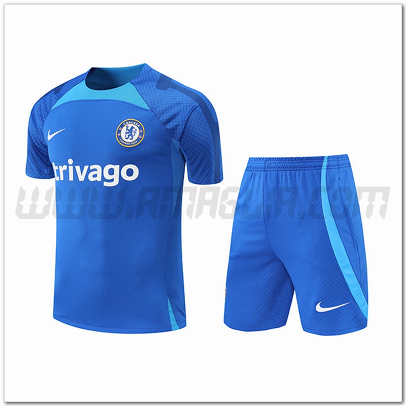 KIT Maglia Allenamento FC Chelsea + Pantaloncini Blu 2022 2023