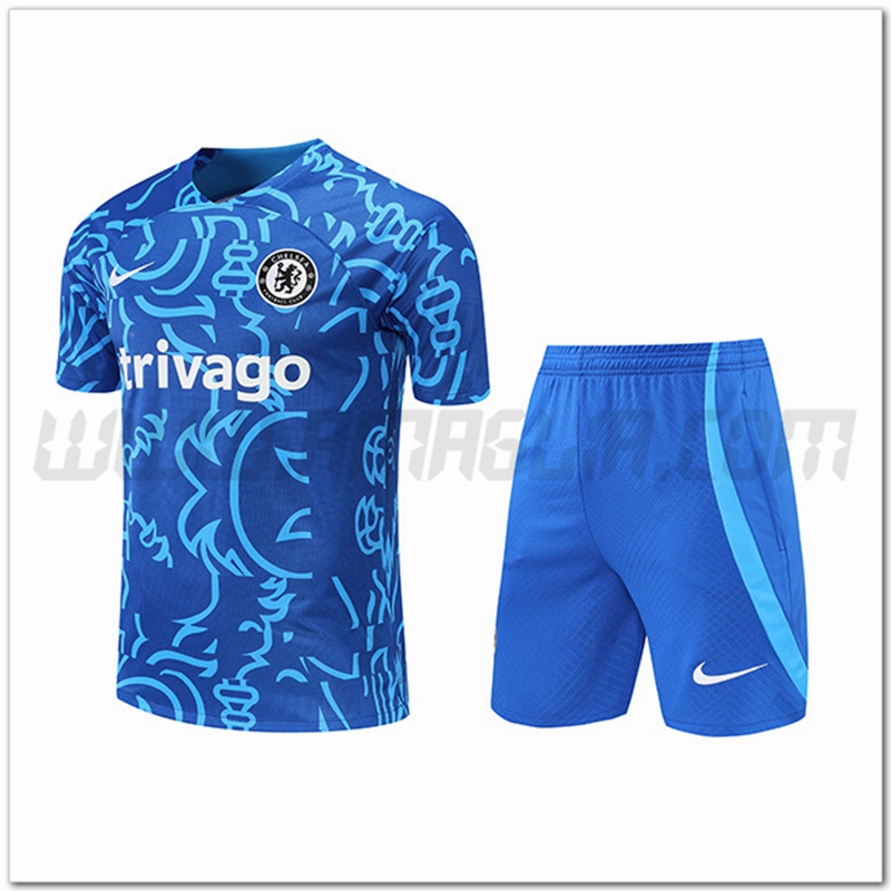 KIT Maglia Allenamento FC Chelsea + Pantaloncini Pattern Blu 2022 2023