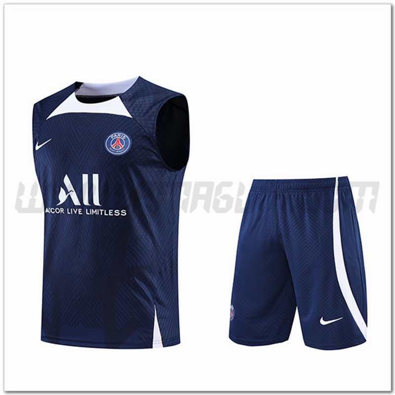 KIT Canotta da Allenamento PSG + Pantaloncini Blu Marino/Bianco 2022 2023