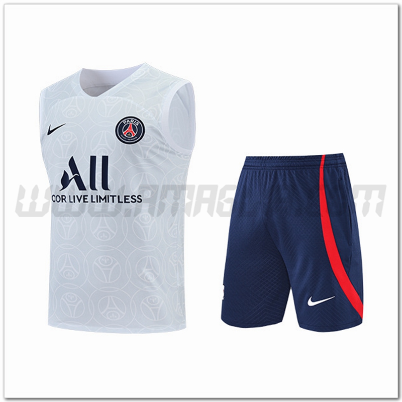 KIT Canotta da Allenamento PSG + Pantaloncini Bianco/Grigio 2022 2023