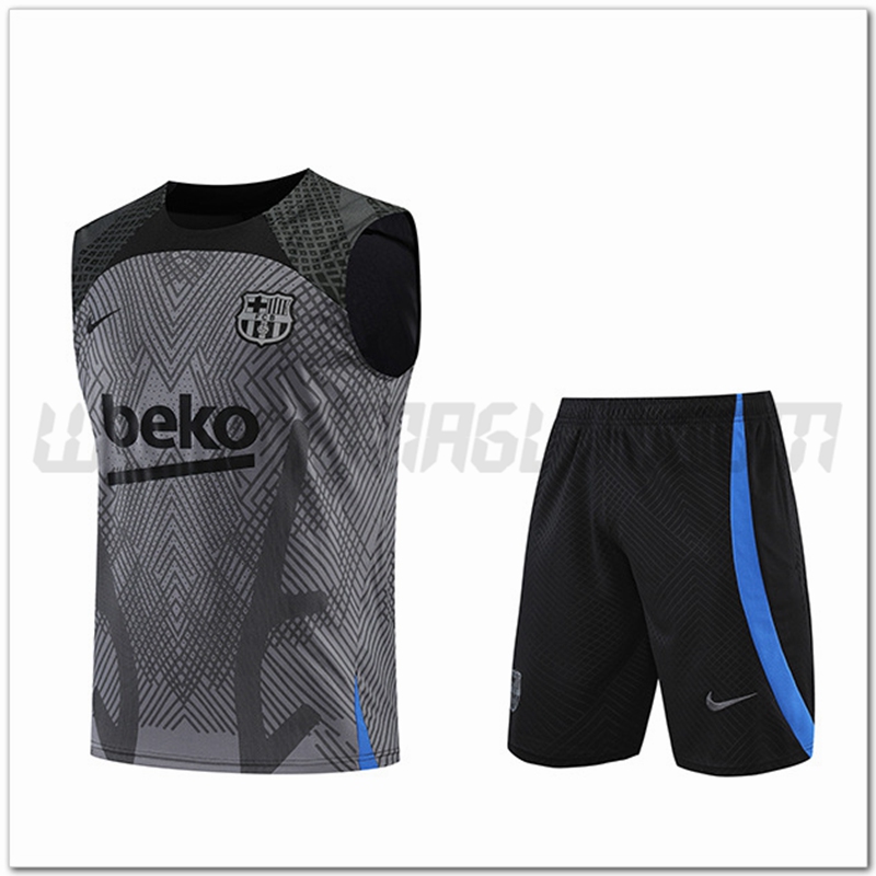 KIT Canotta da Allenamento FC Barcellona + Pantaloncini Grigio/Nero 2022 2023
