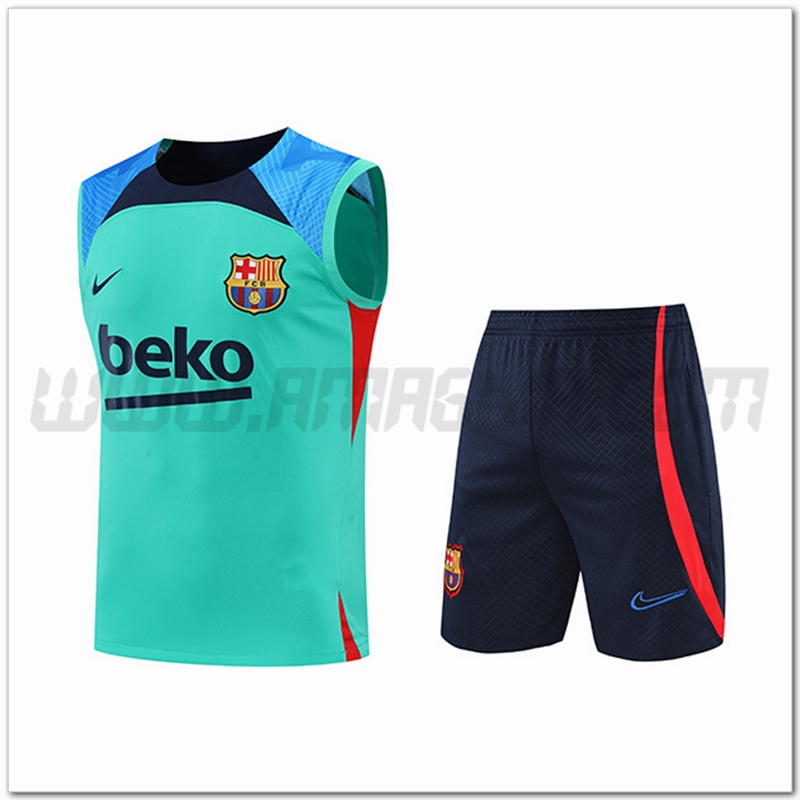 KIT Canotta da Allenamento FC Barcellona + Pantaloncini Blu/Verde 2022 2023