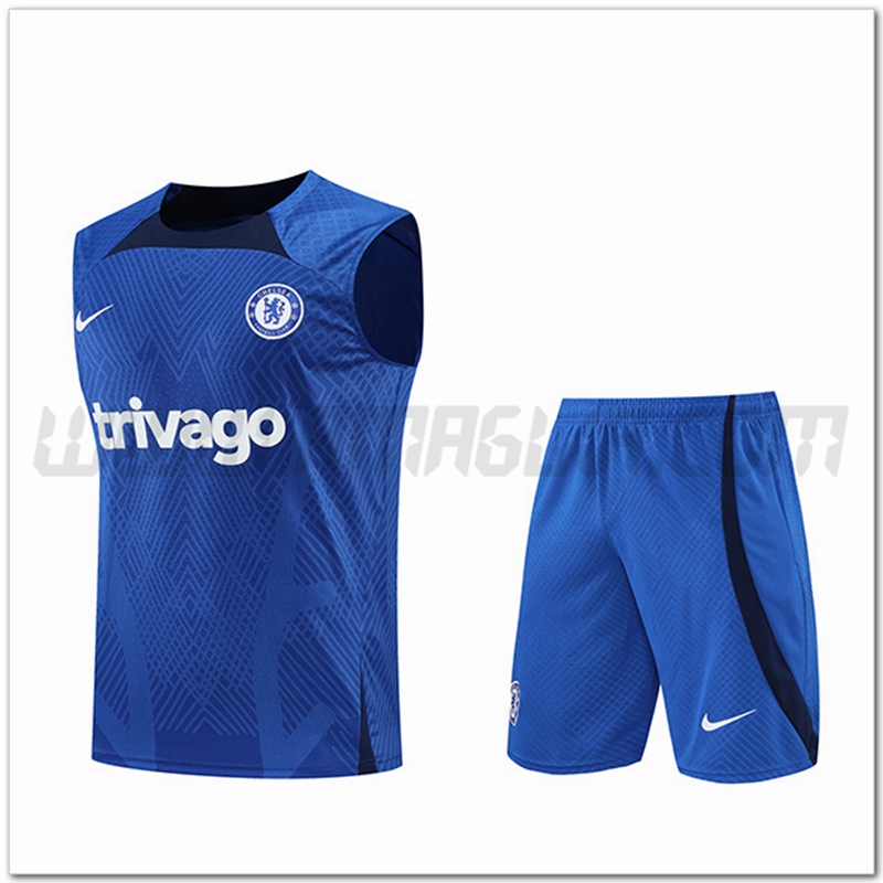 KIT Canotta da Allenamento FC Chelsea + Pantaloncini Blu/Nero 2022 2023