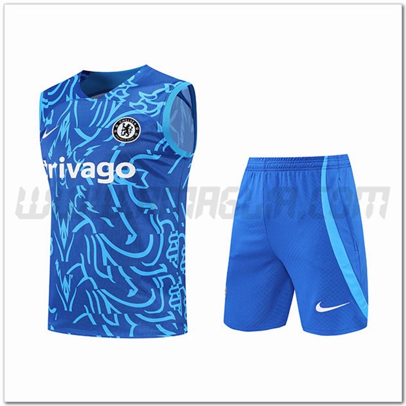 KIT Canotta da Allenamento FC Chelsea + Pantaloncini Pattern Blu 2022 2023