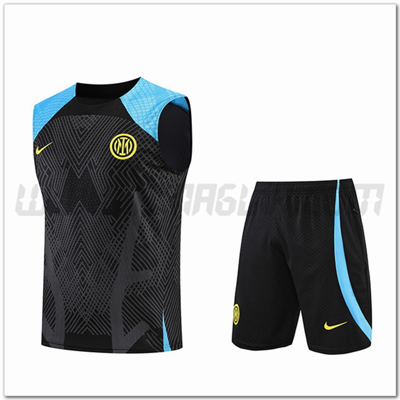 KIT Canotta da Allenamento Inter Milan + Pantaloncini Nero/Blu 2022 2023