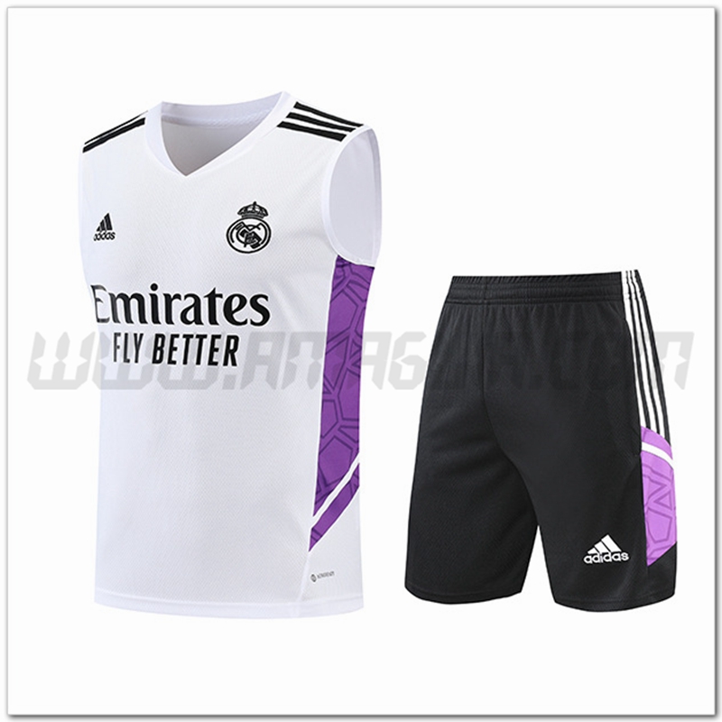 KIT Canotta da Allenamento Real Madrid + Pantaloncini Bianco/Viola 2022 2023