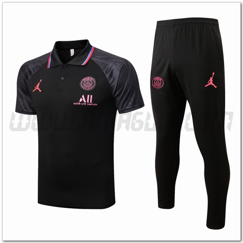 Kit Maglia Polo Jordan PSG + Pantaloni Nero/Grigio 2022 2023