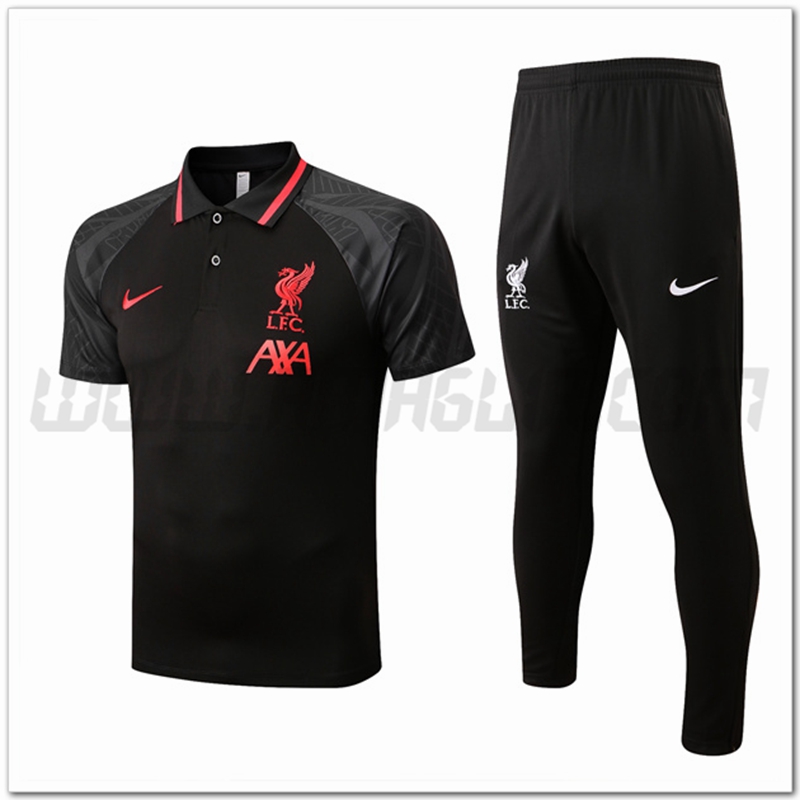 Kit Maglia Polo FC Liverpool + Pantaloni Nero/Grigio 2022 2023