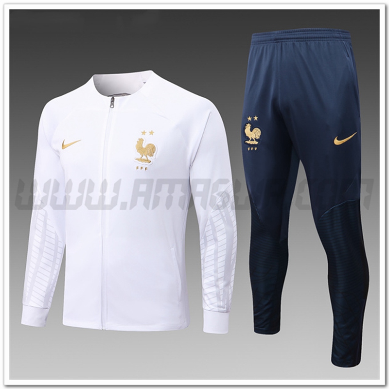 Tuta Giacca Allenamento Francia Bambino Bianco Marine 2022 2023