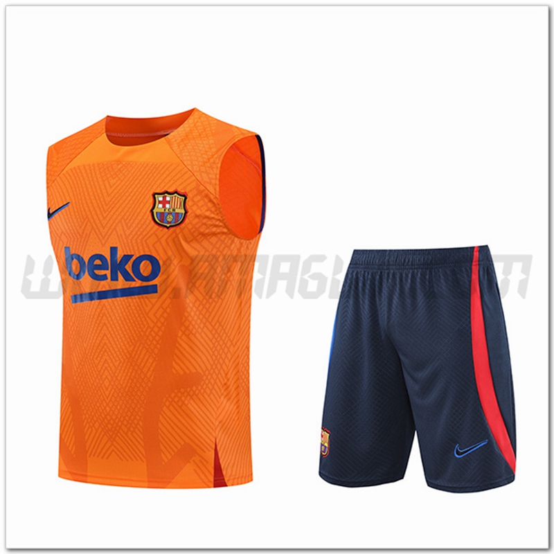 KIT Canotta da Allenamento FC Barcellona + Pantaloncini Arancia 2022 2023
