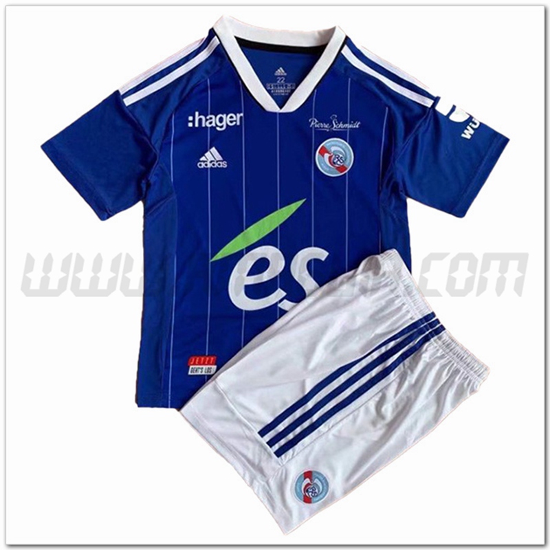 Nuovo Kit Maglia RC Strasbourg Bambino Prima 2022 2023 Blu
