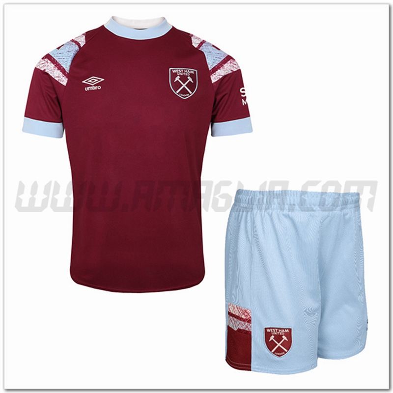 Nuovo Kit Maglia West Ham Bambino Prima 2022 2023 Marrone