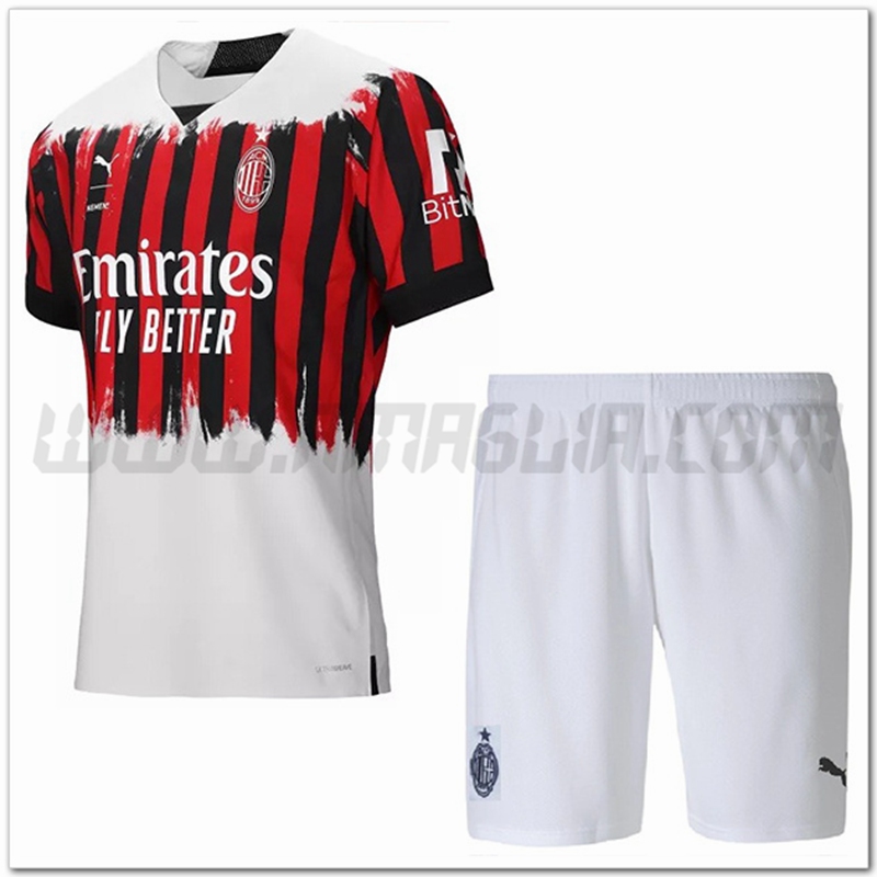 Nuovo Kit Maglia AC Milan Bambino Fourth 2022 2023 Bianco Nero Rosso