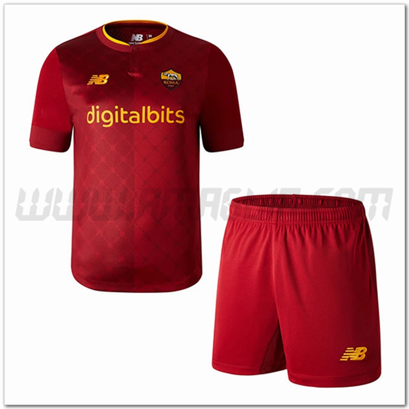 Nuovo Kit Maglia AS Roma Bambino Prima 2022 2023 Rosso