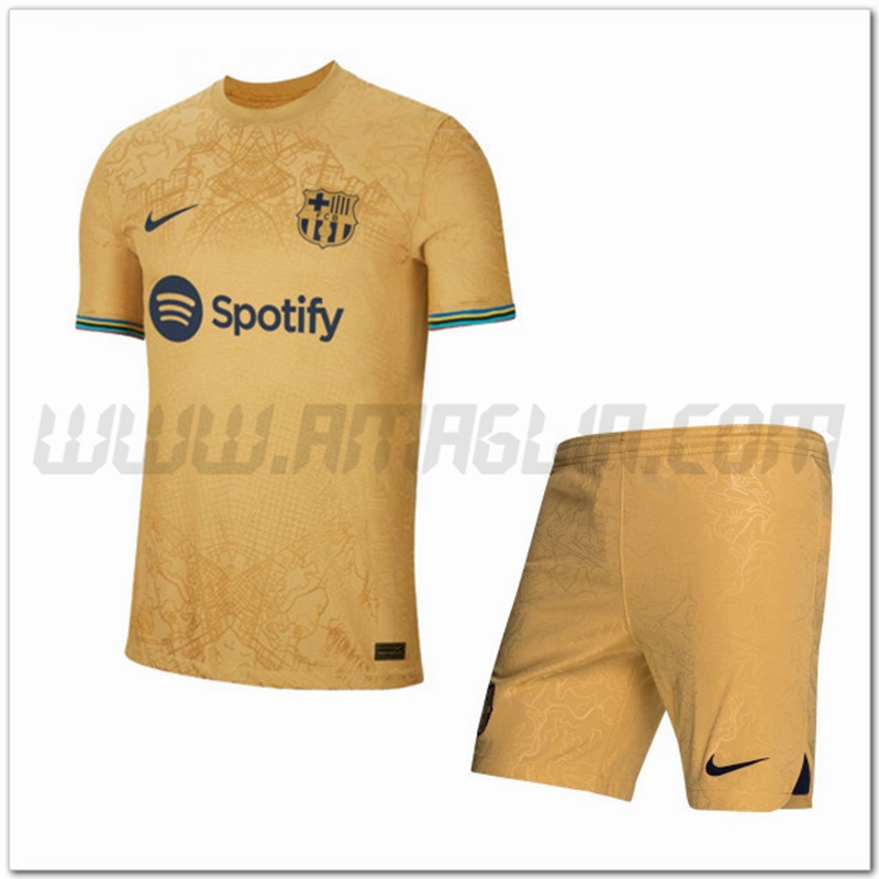 Kit Maglia FC Barcellona Seconda + Pantaloncini 2022 2023 Giallo scuro