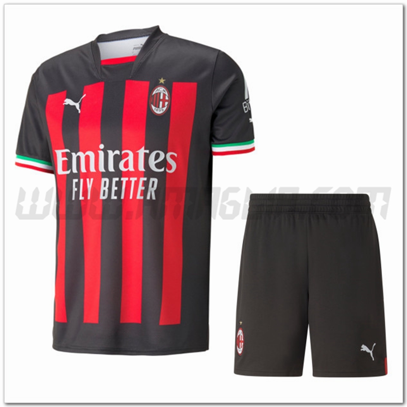 Kit Maglia AC Milan Prima + Pantaloncini 2022 2023 Rosso Nero