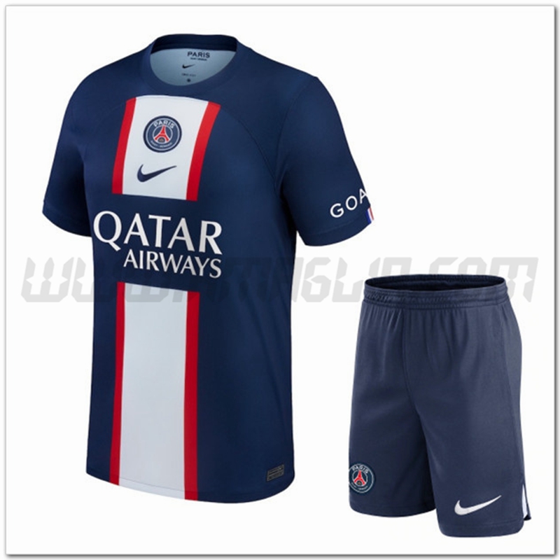 Kit Maglia PSG Prima + Pantaloncini 2022 2023 Blu Reale