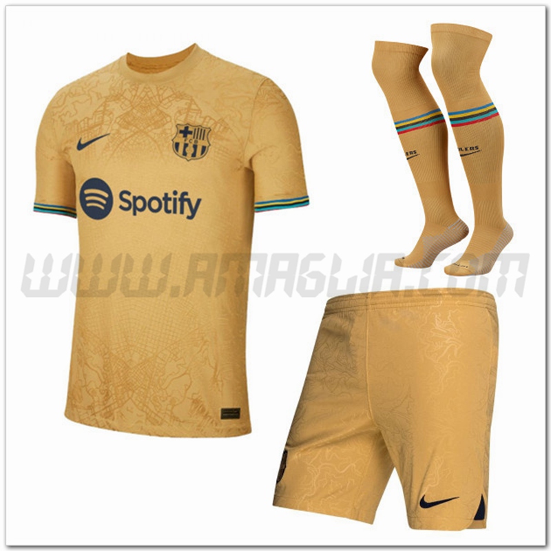 Kit Maglia FC Barcellona Seconda (Pantaloncini + Calzini) 2022 2023 Giallo scuro