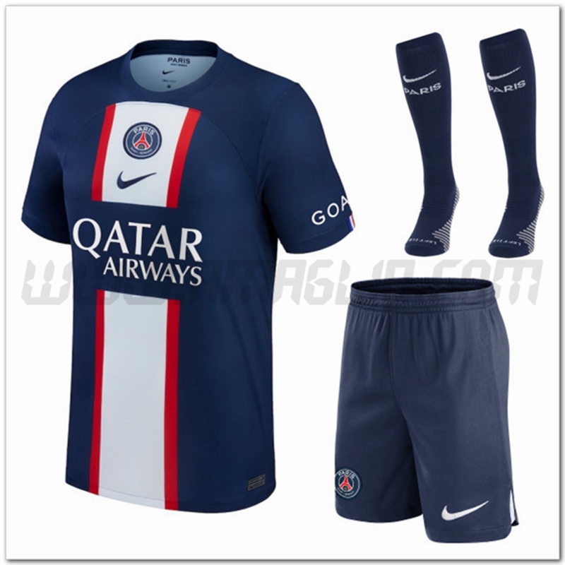 Kit Maglia PSG Prima (Pantaloncini + Calzini) 2022 2023 Blu Reale