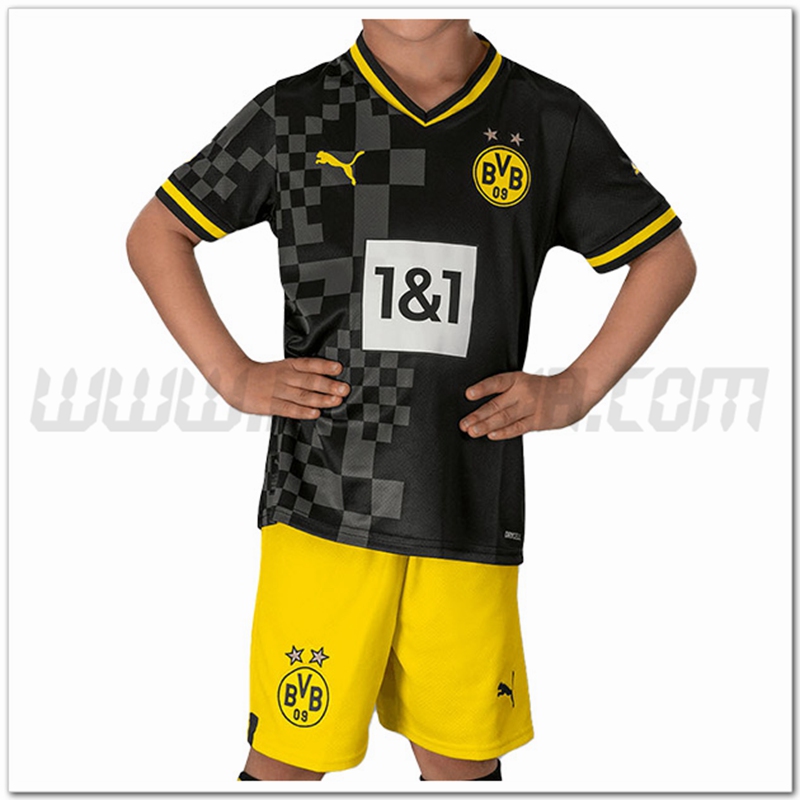 Nuovo Kit Maglia Dortmund BVB Bambino Seconda 2022 2023 Nero
